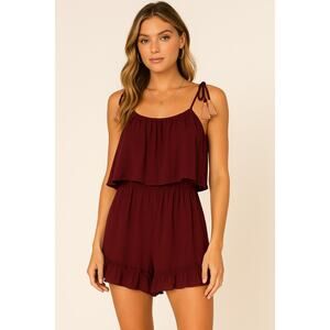 Maverick Collection Tassel Ruffle Sleeveless‎ Maroon Romper Size M